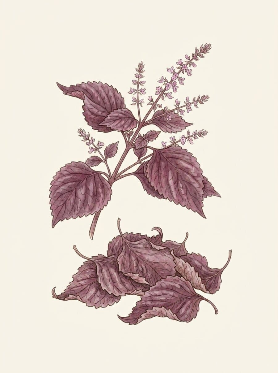 蘇葉(そよう)の植物と生薬のイラスト